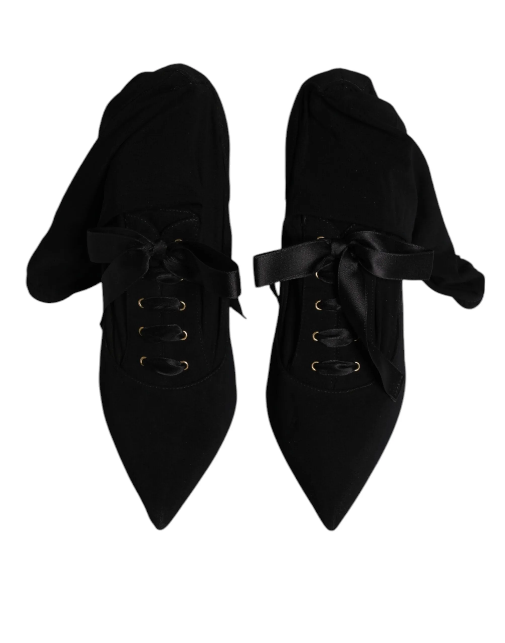 Dolce&Gabbana Women Black Boots 100% Leather Lace Up Mid Calf Booties Sz EU 40.5