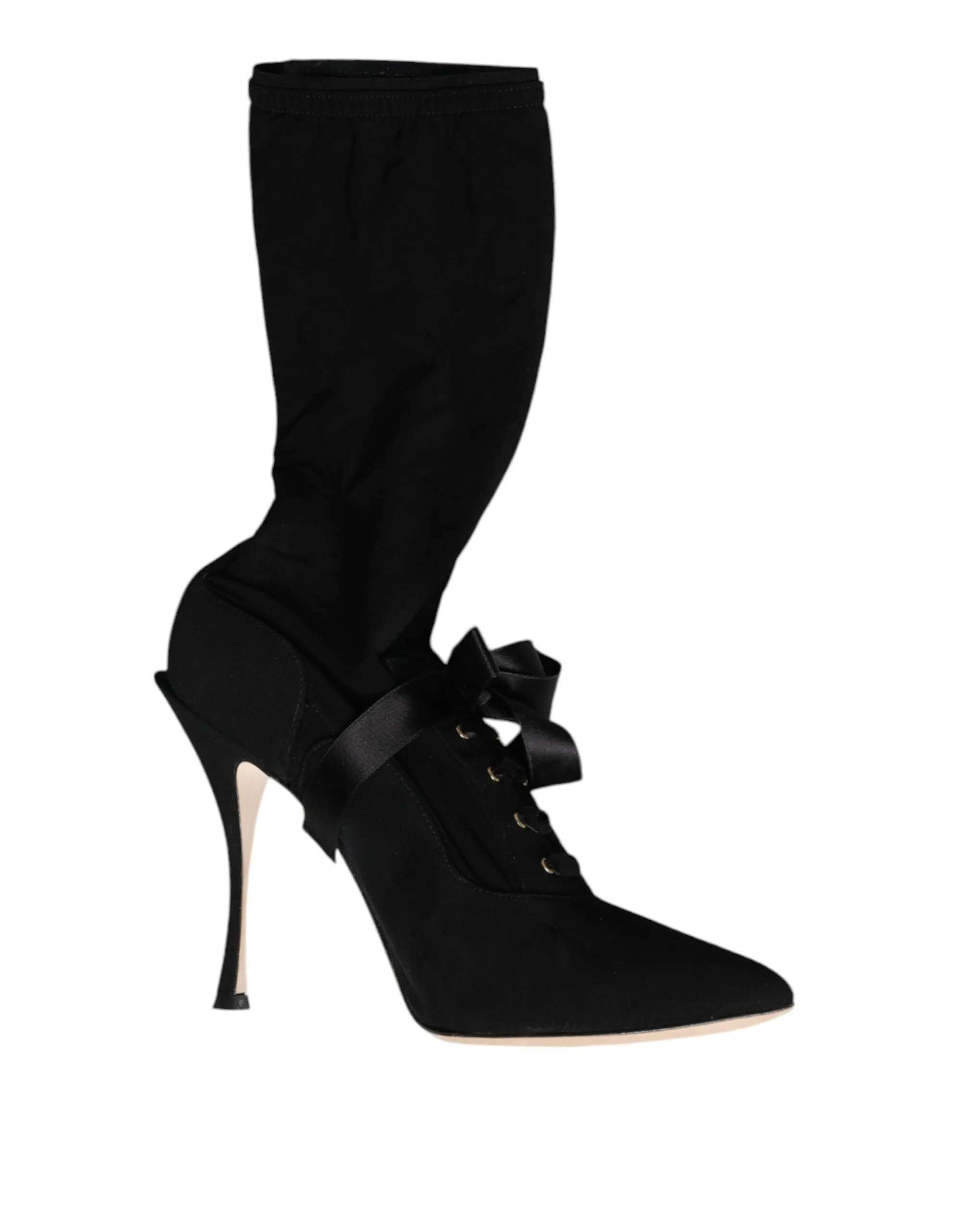 Dolce&Gabbana Women Black Boots 100% Leather Lace Up Mid Calf Booties Sz EU 40.5