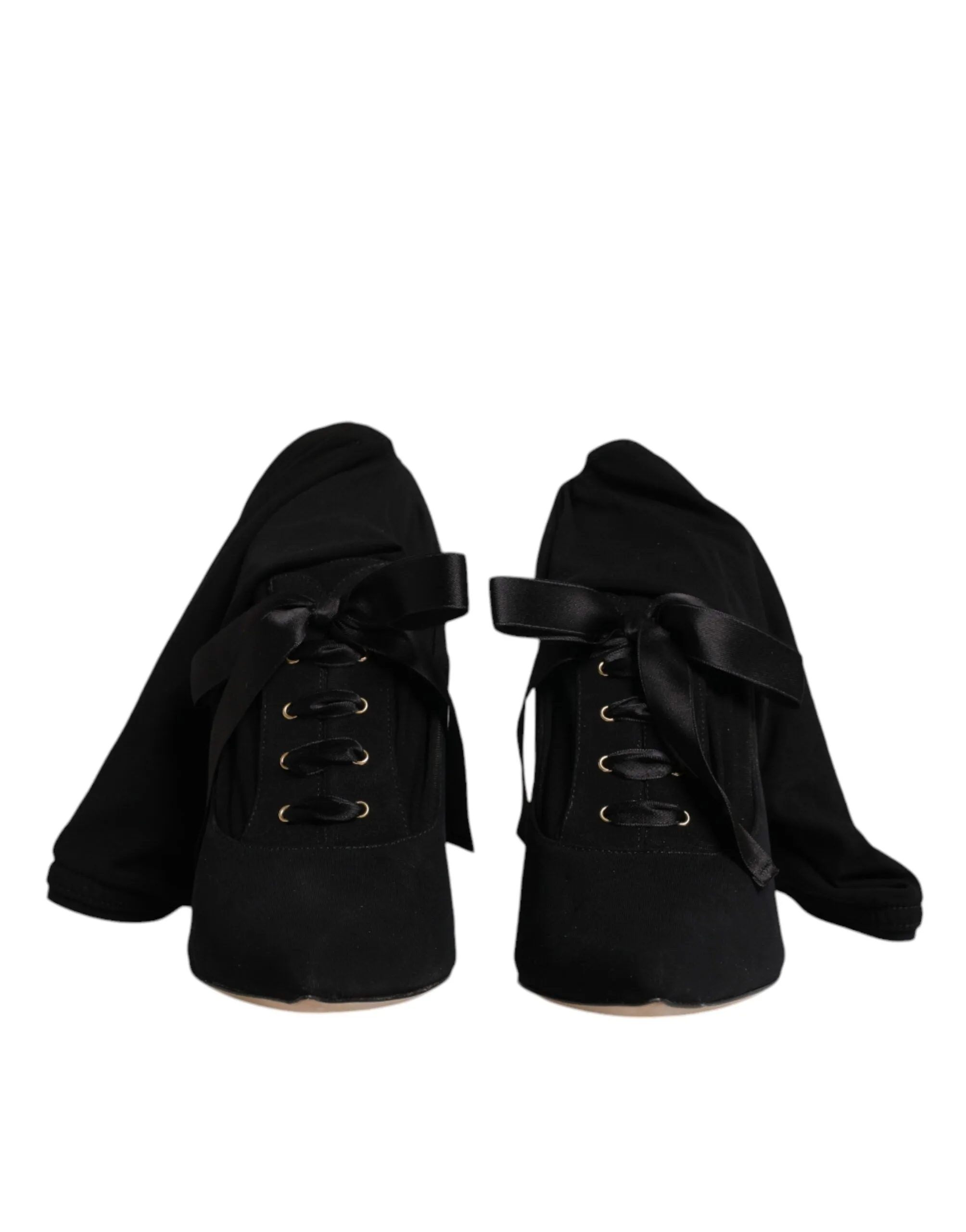 Dolce&Gabbana Women Black Boots 100% Leather Lace Up Mid Calf Booties Sz EU 40.5