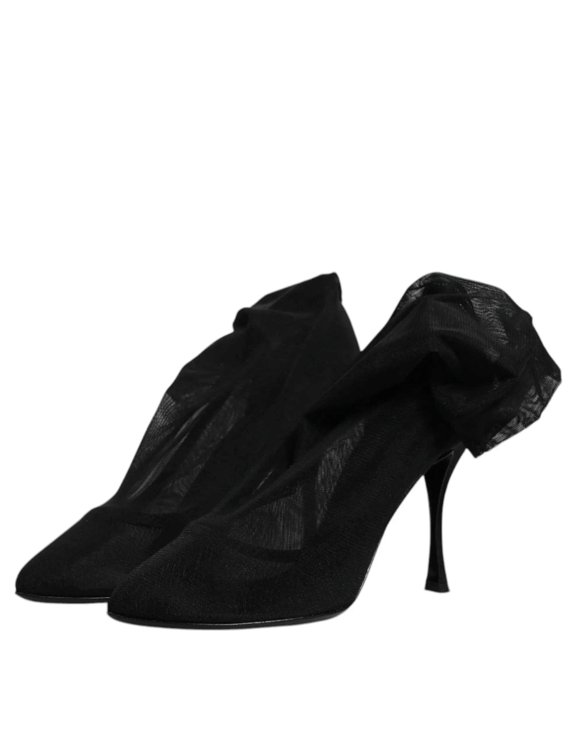 Dolce&Gabbana Women Black Sock Boots Silk Stretch Almond Toe Ankle Booties EU 38