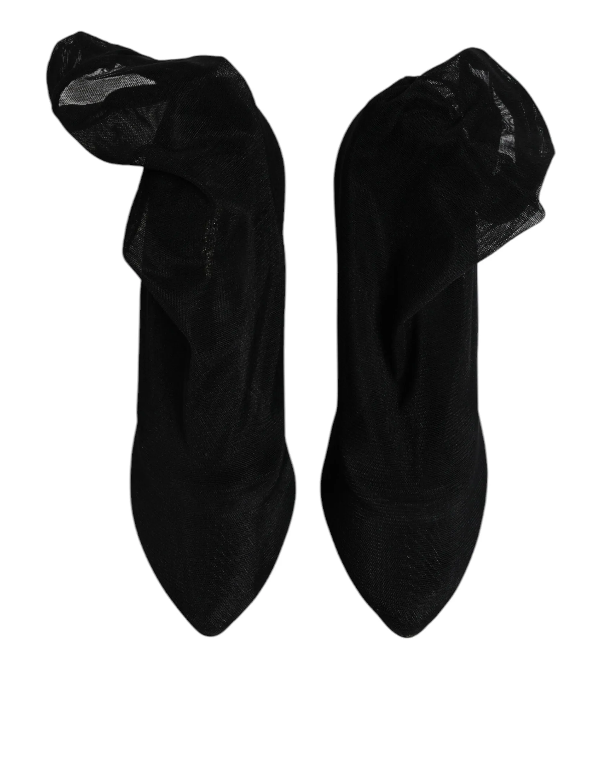 Dolce&Gabbana Women Black Sock Boots Silk Stretch Almond Toe Ankle Booties EU 38