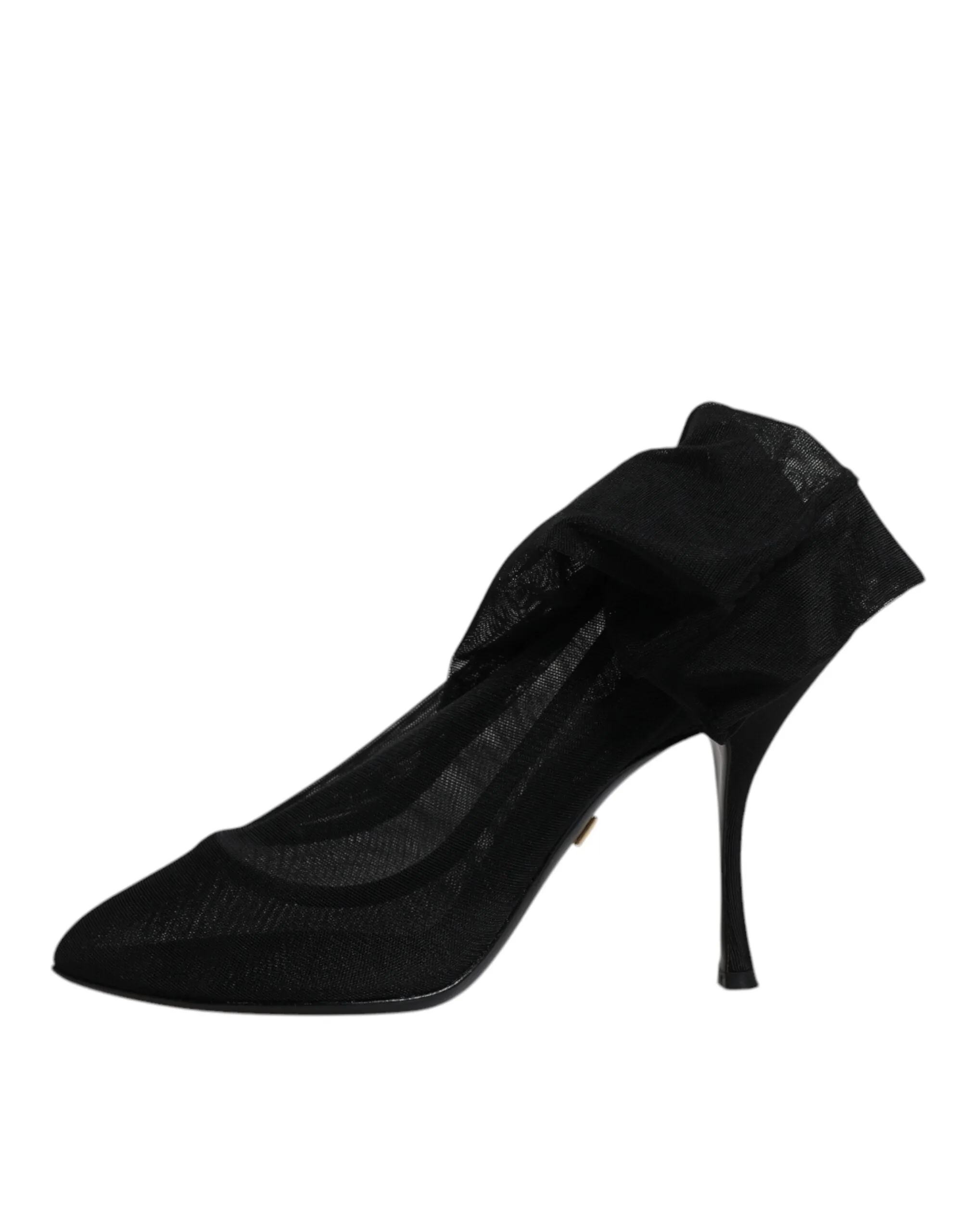 Dolce&Gabbana Women Black Sock Boots Silk Stretch Almond Toe Ankle Booties EU 38