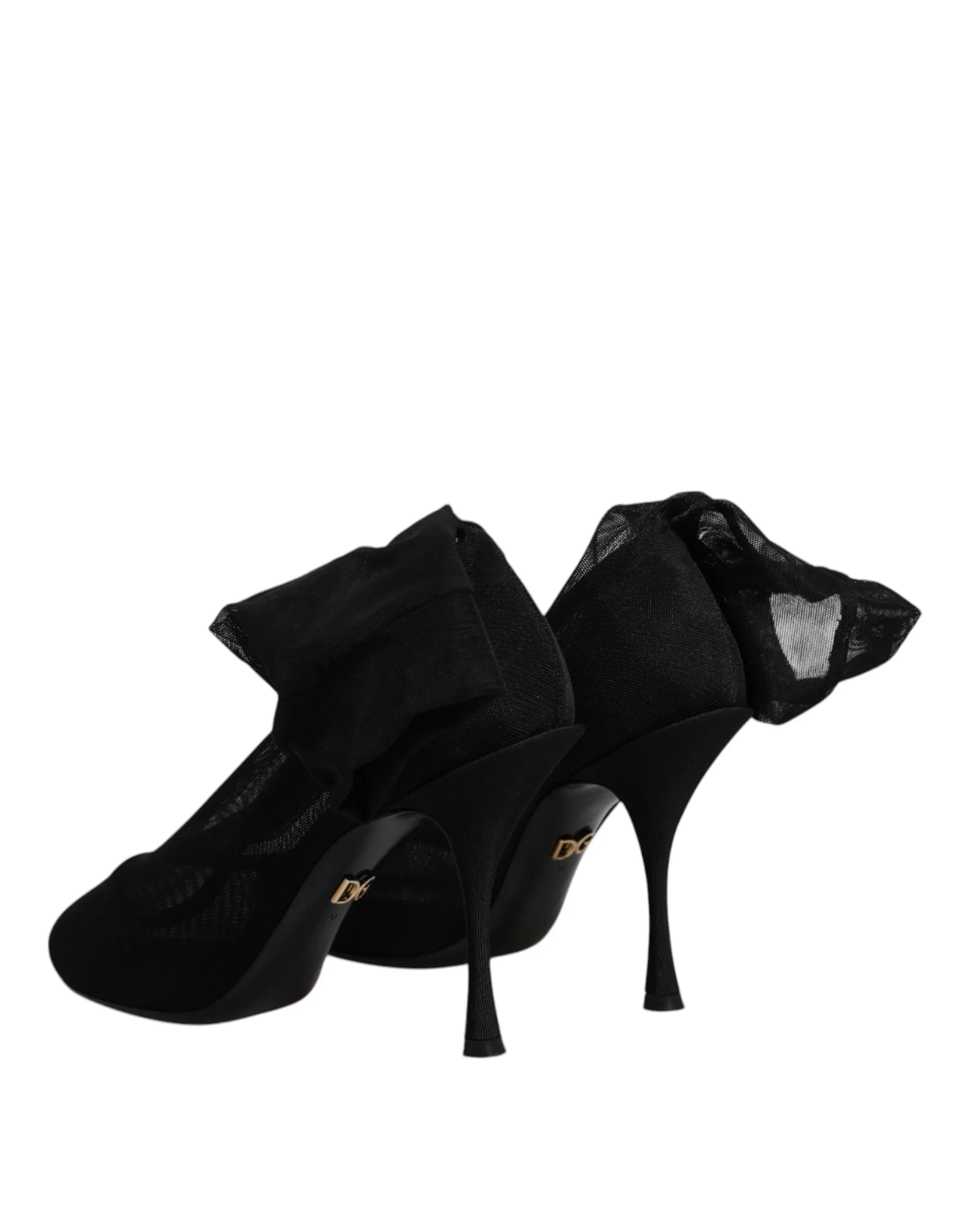Dolce&Gabbana Women Black Sock Boots Silk Stretch Almond Toe Ankle Booties EU 38