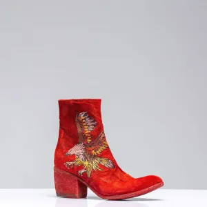Eagle Embroidered Suede Boot In Rust