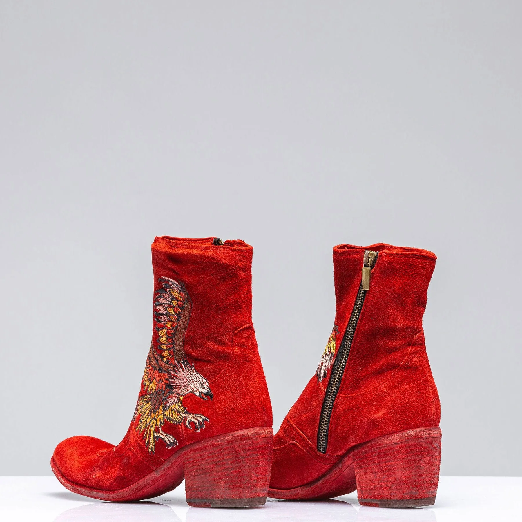 Eagle Embroidered Suede Boot In Rust