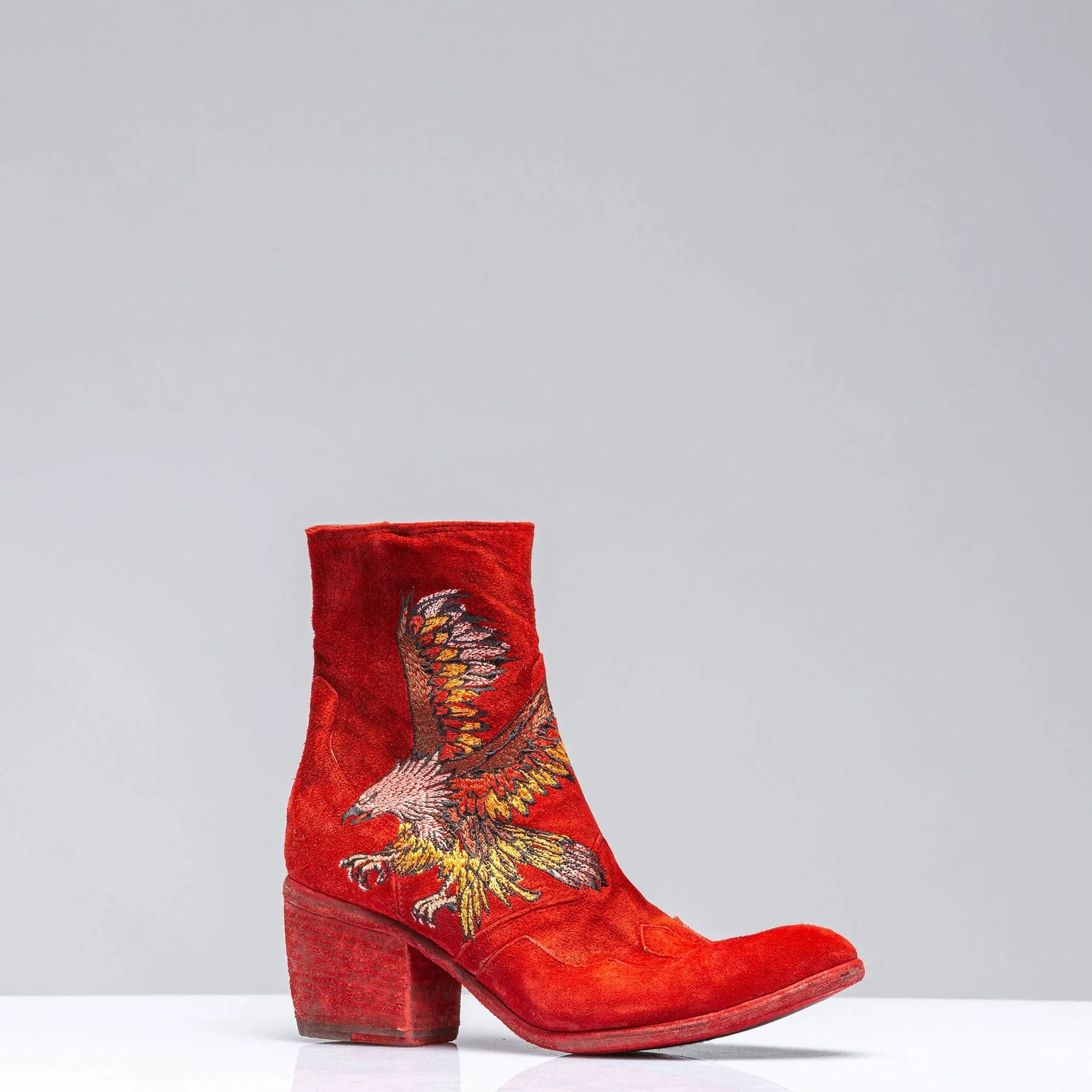 Eagle Embroidered Suede Boot In Rust