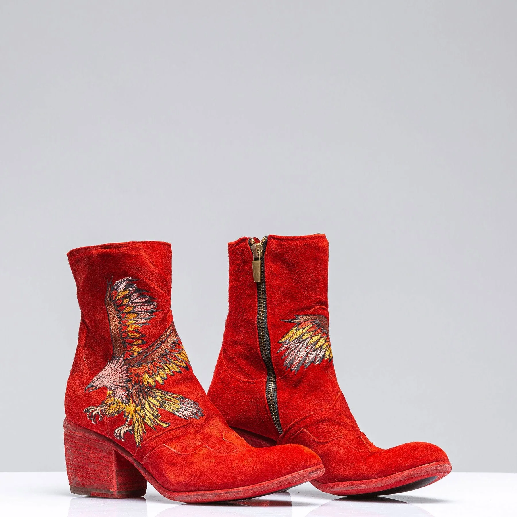 Eagle Embroidered Suede Boot In Rust