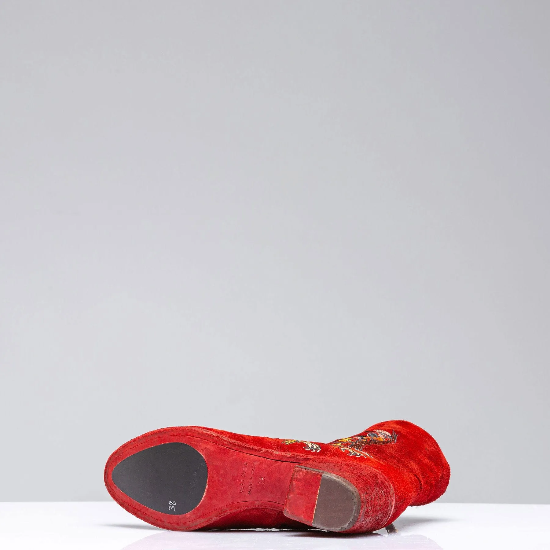 Eagle Embroidered Suede Boot In Rust
