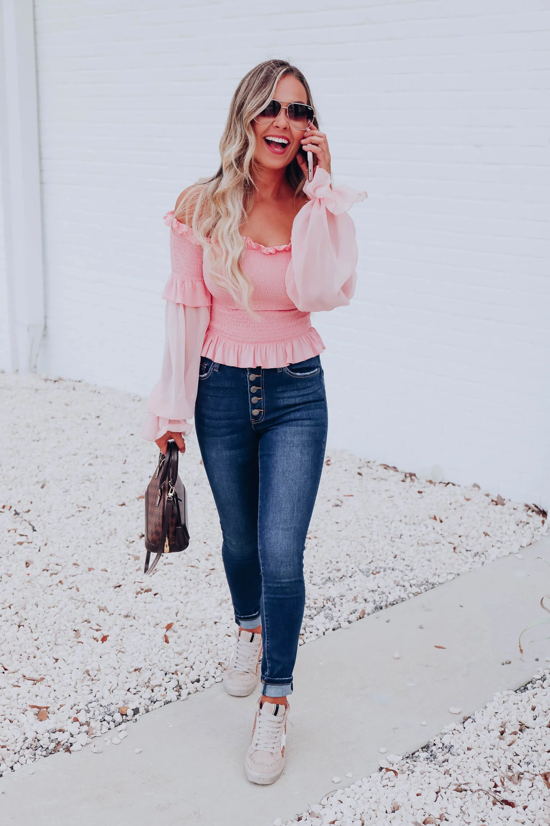 Ella Off The Shoulder Crop Top - Baby Pink