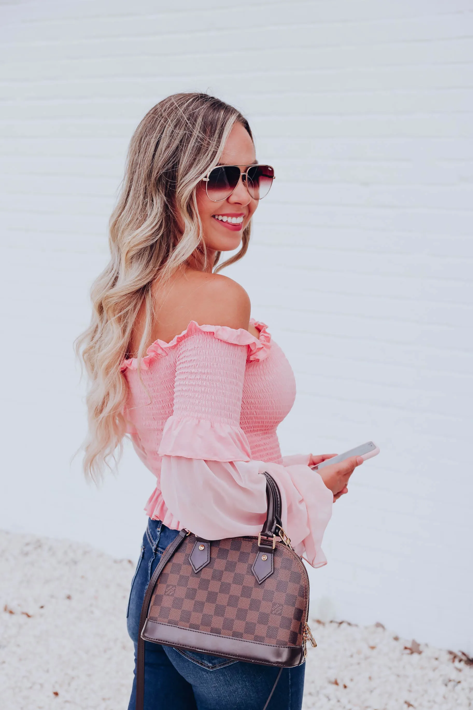 Ella Off The Shoulder Crop Top - Baby Pink