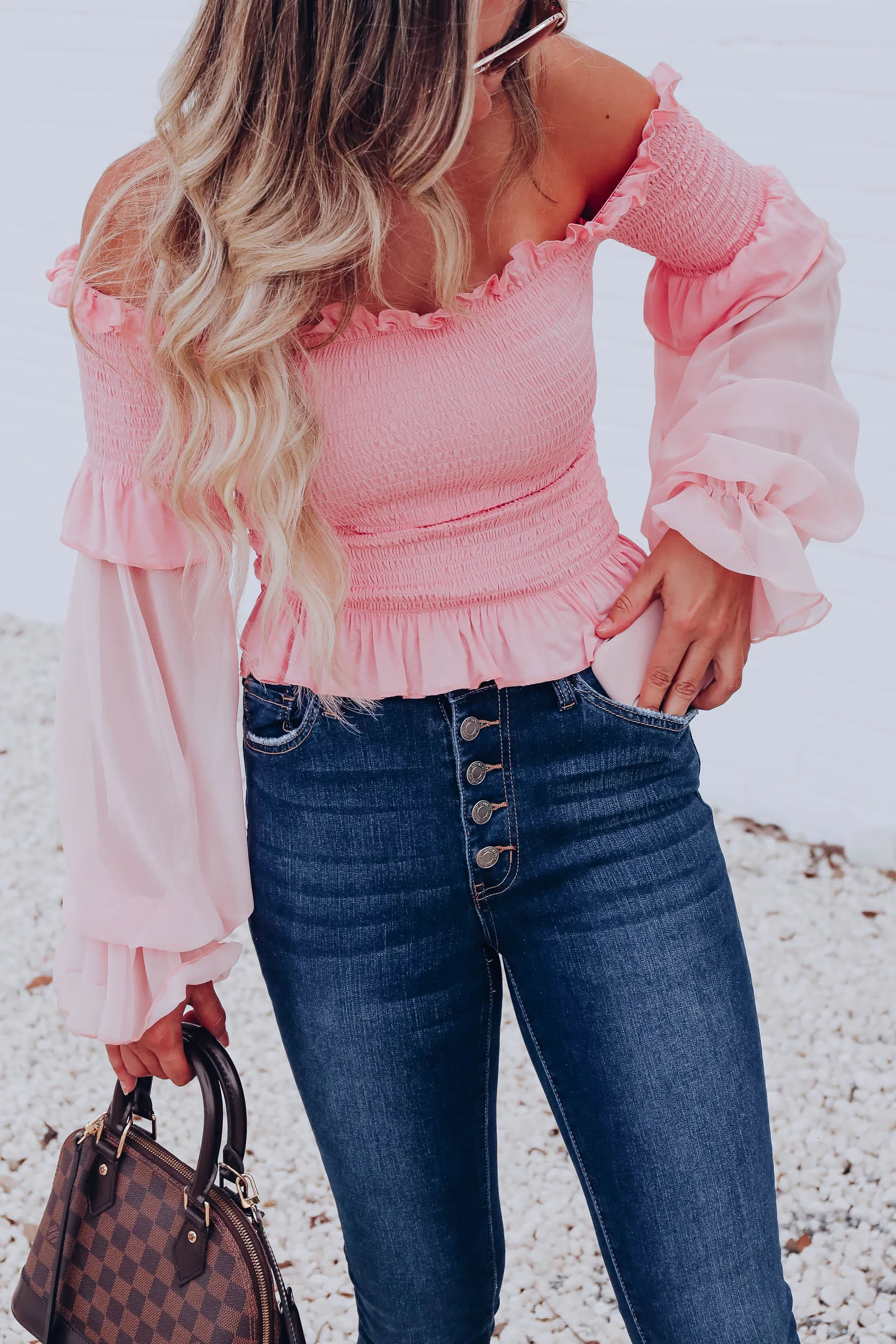 Ella Off The Shoulder Crop Top - Baby Pink
