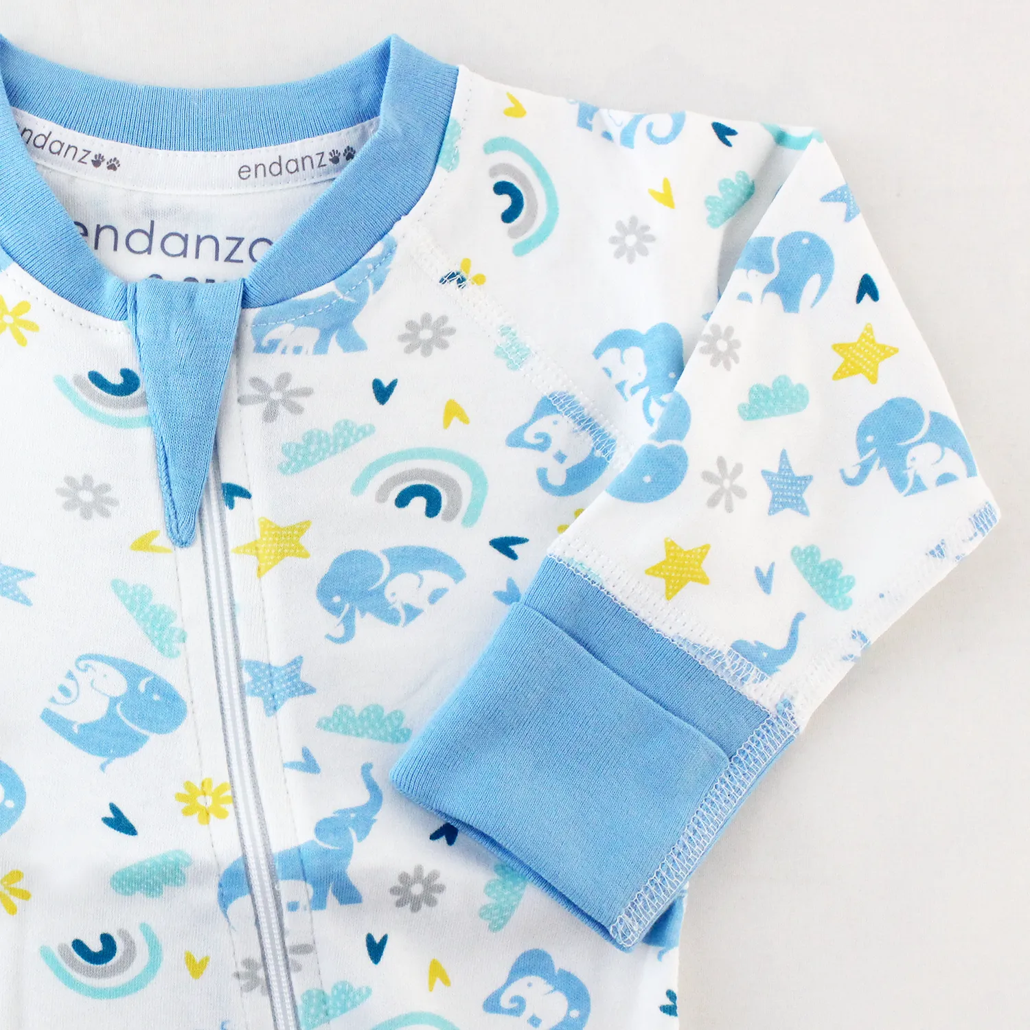 Endanzoo Organic Long Sleeve Double Zippered Romper - Elephant Love