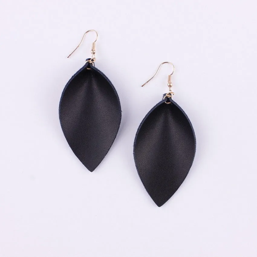 Fall Folded Pinched Leaf Leather Drop Earrings
