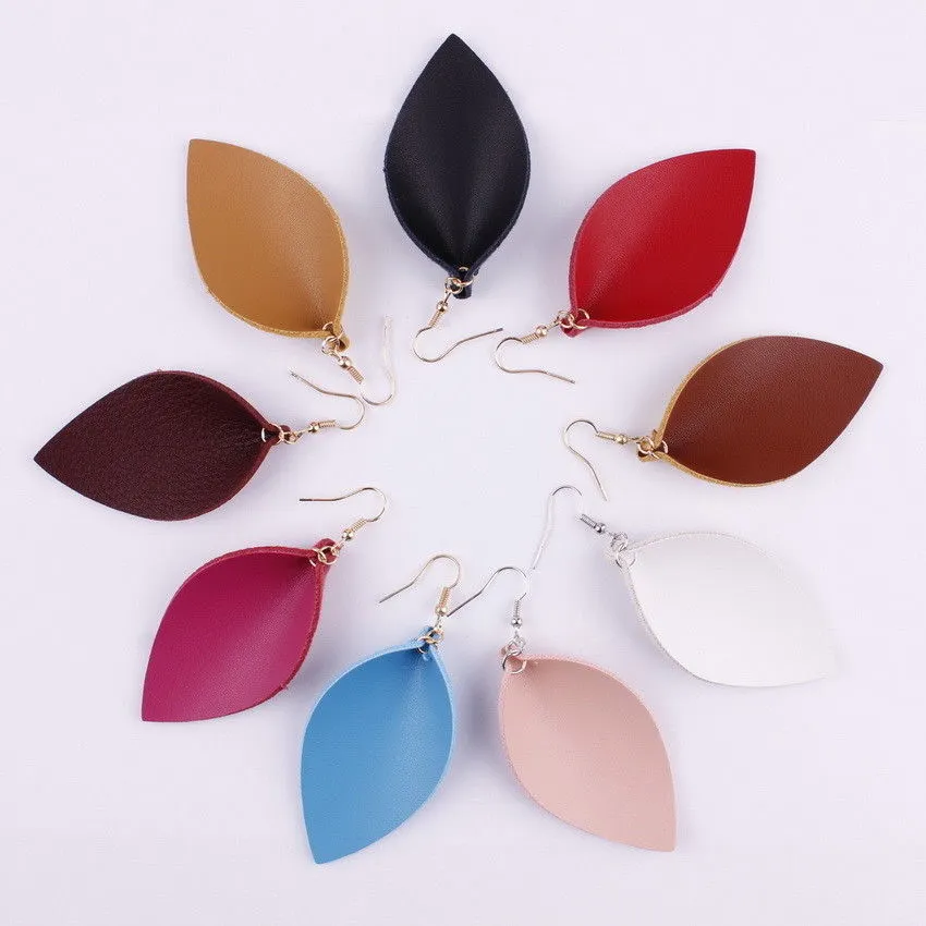 Fall Folded Pinched Leaf Leather Drop Earrings