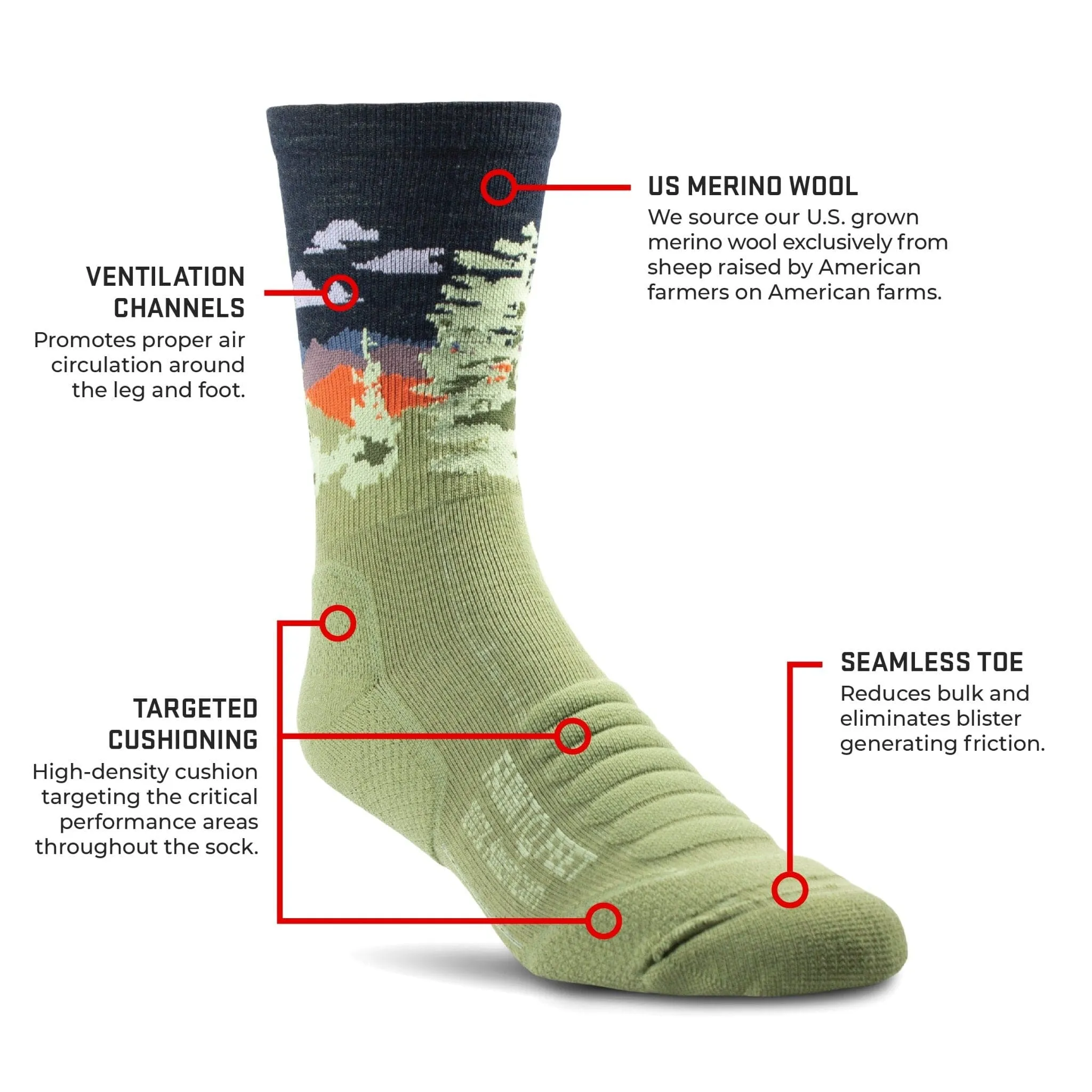 Farm to Feet Cascade Locks Light Targeted Cushion 3/4 Crew Hiking Socks