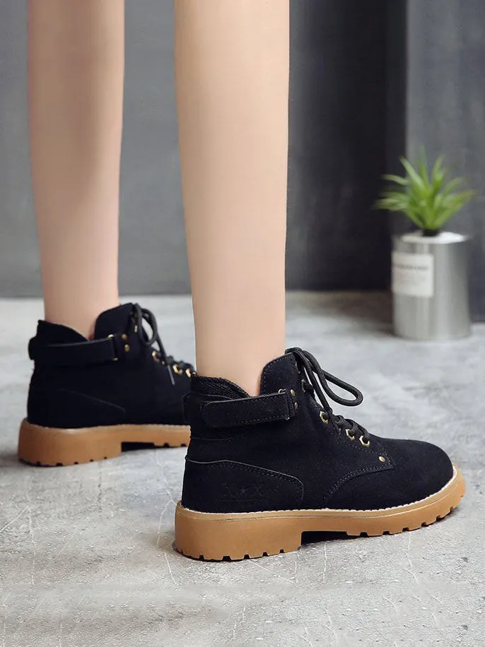 Fashion Women's Skinny Boots Shoes Solid Color British Wind Martin Boots Women Simple Velcro Women's Shoes