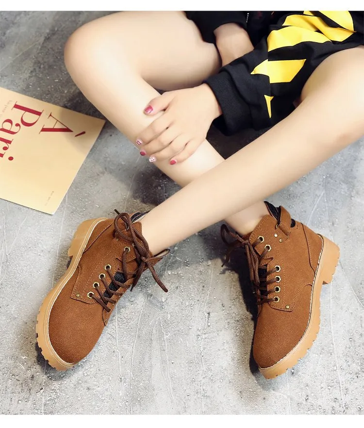 Fashion Women's Skinny Boots Shoes Solid Color British Wind Martin Boots Women Simple Velcro Women's Shoes