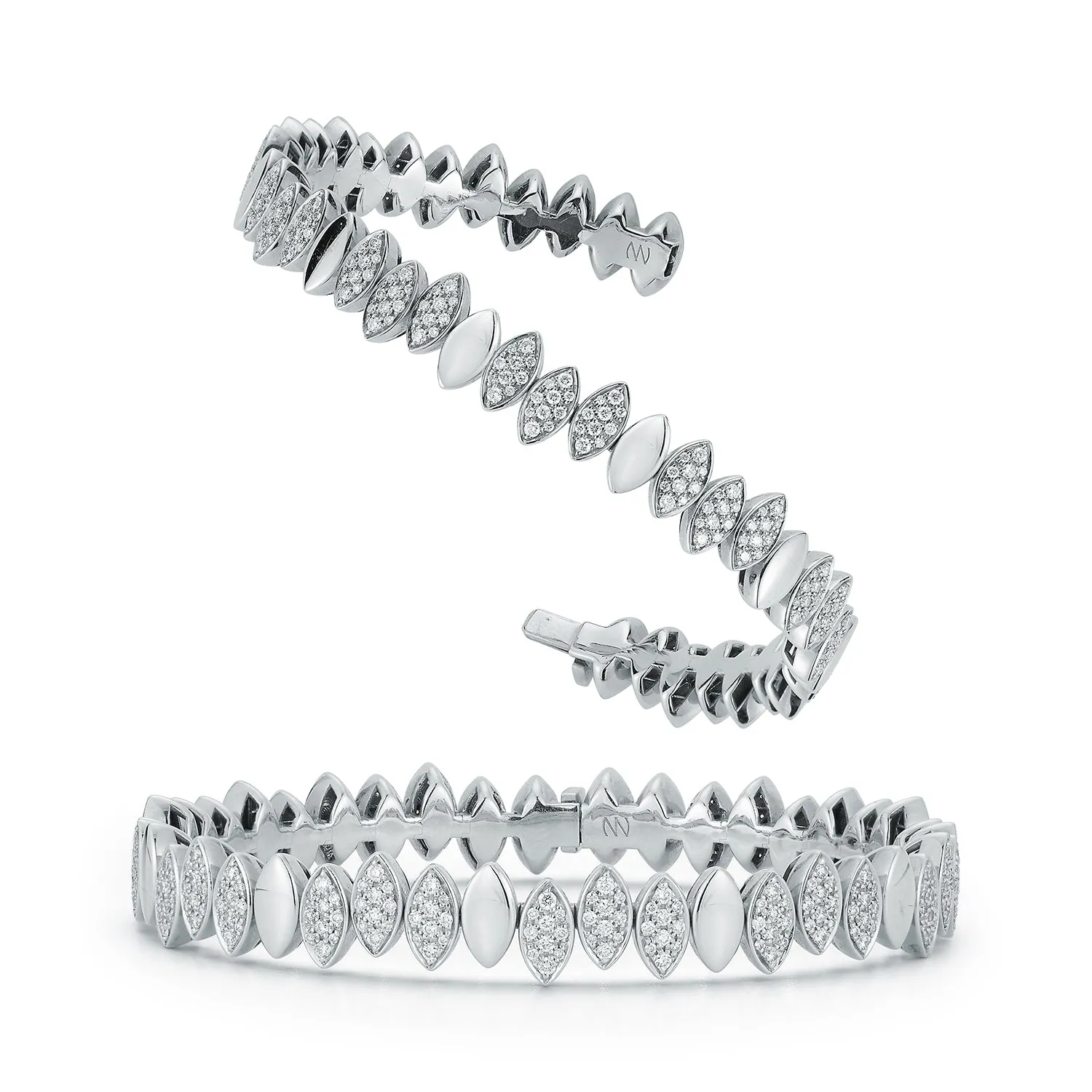 Flexible Navette Bangle with Front White Diamonds