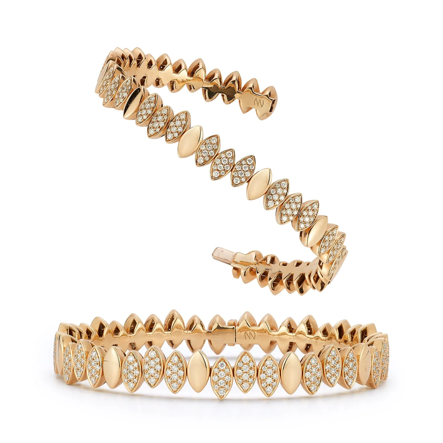 Flexible Navette Bangle with Front White Diamonds
