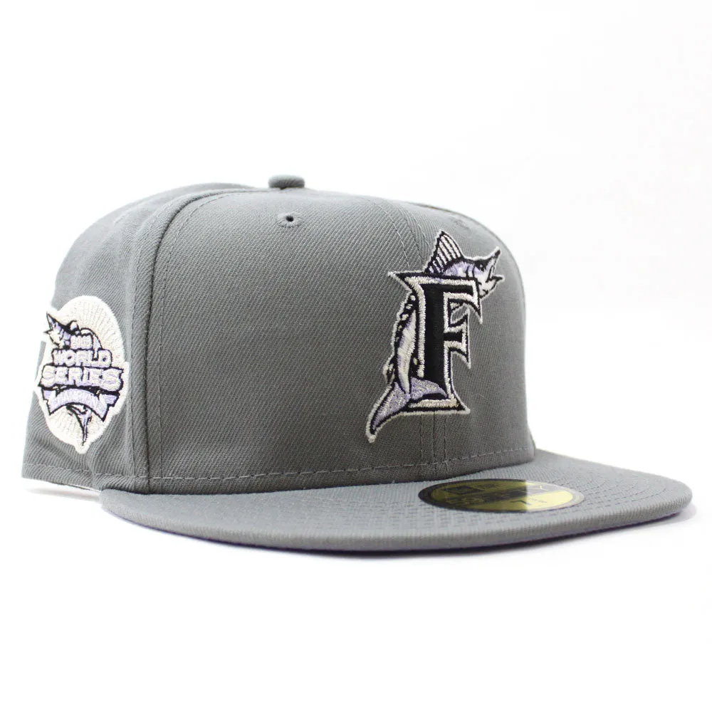 Florida Marlins 2003 World Series New Era 59Fifty Fitted Hat (Glow in the Dark Gray Lavender Under brim)