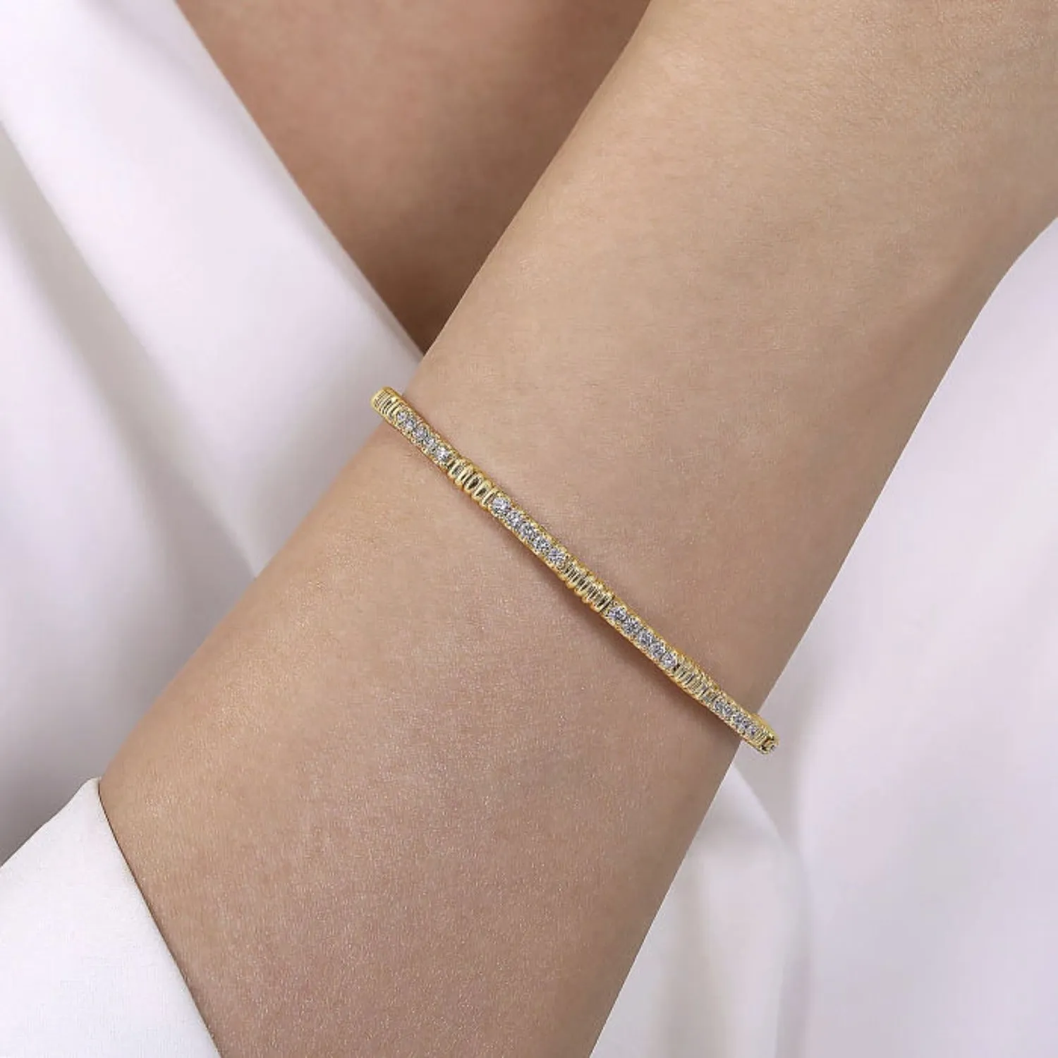 Gabriel & Co. Diamond Station Flexible Textured Bangle Bracelet