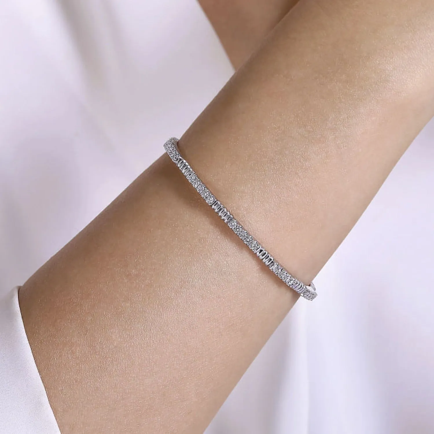 Gabriel & Co. Diamond Station Flexible Textured Bangle Bracelet