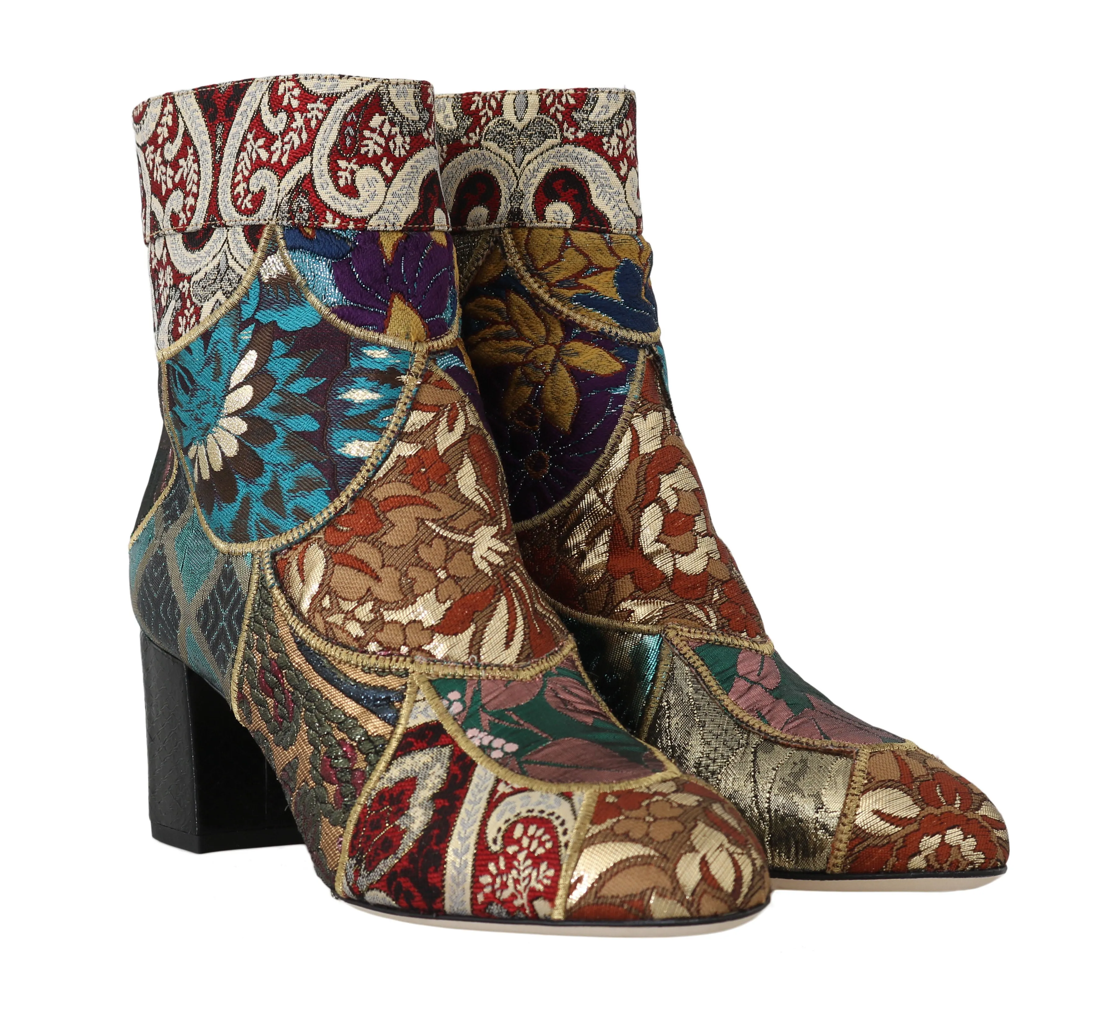 Gold Jacquard Patterned Ankle Boots