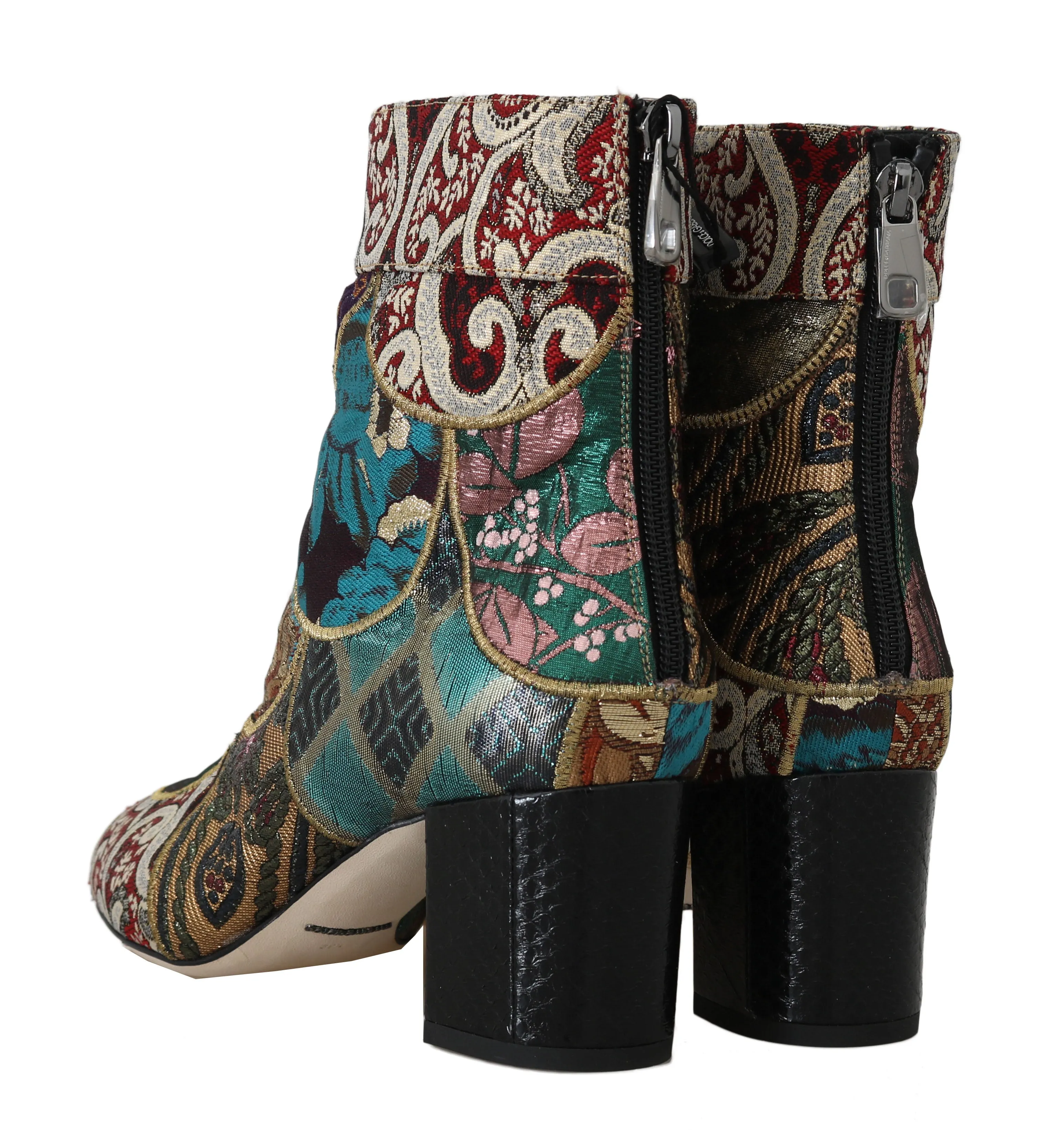 Gold Jacquard Patterned Ankle Boots