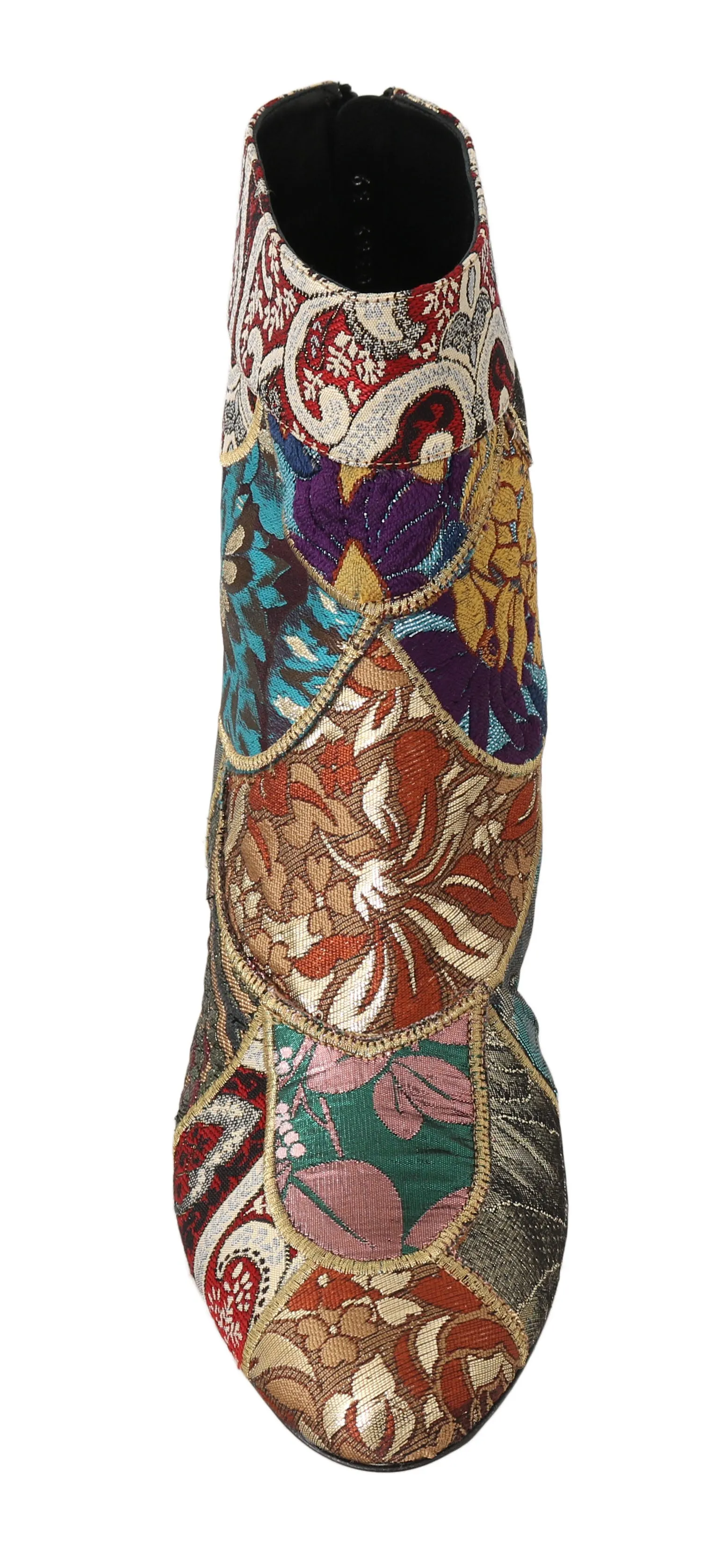 Gold Jacquard Patterned Ankle Boots