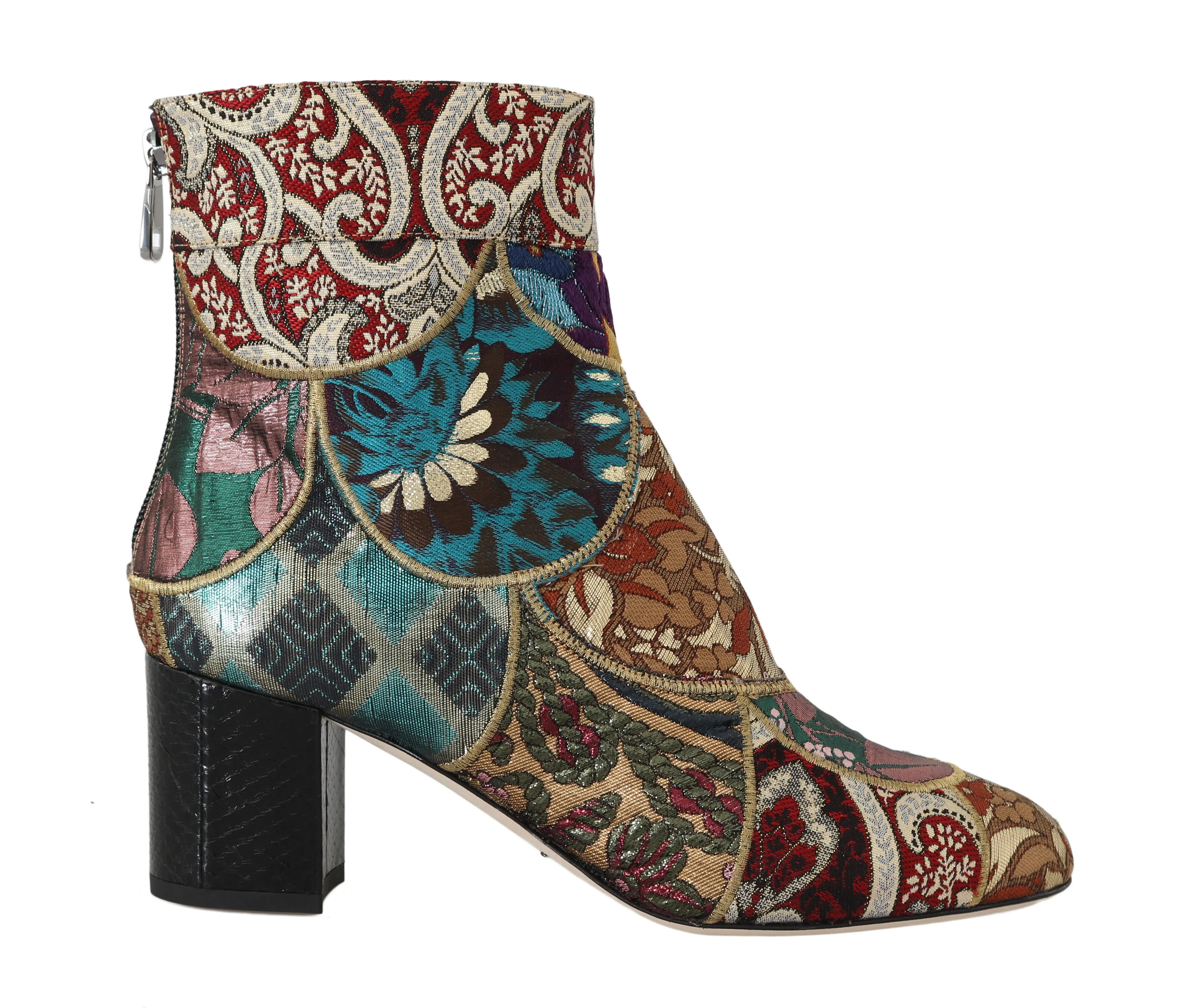 Gold Jacquard Patterned Ankle Boots