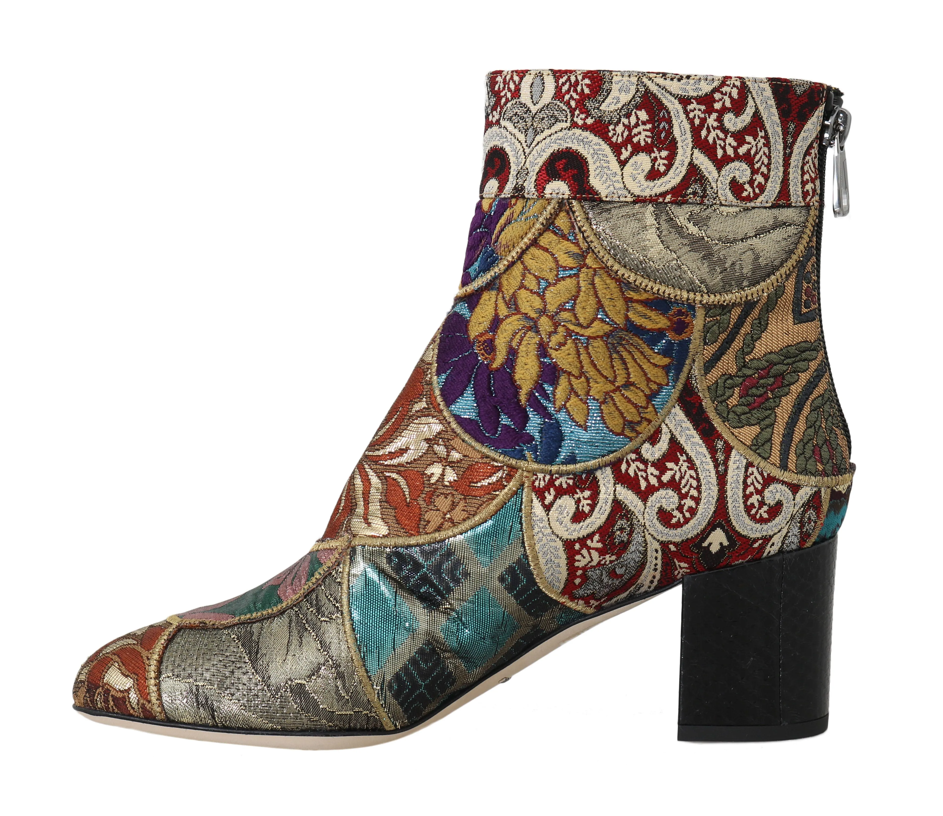Gold Jacquard Patterned Ankle Boots
