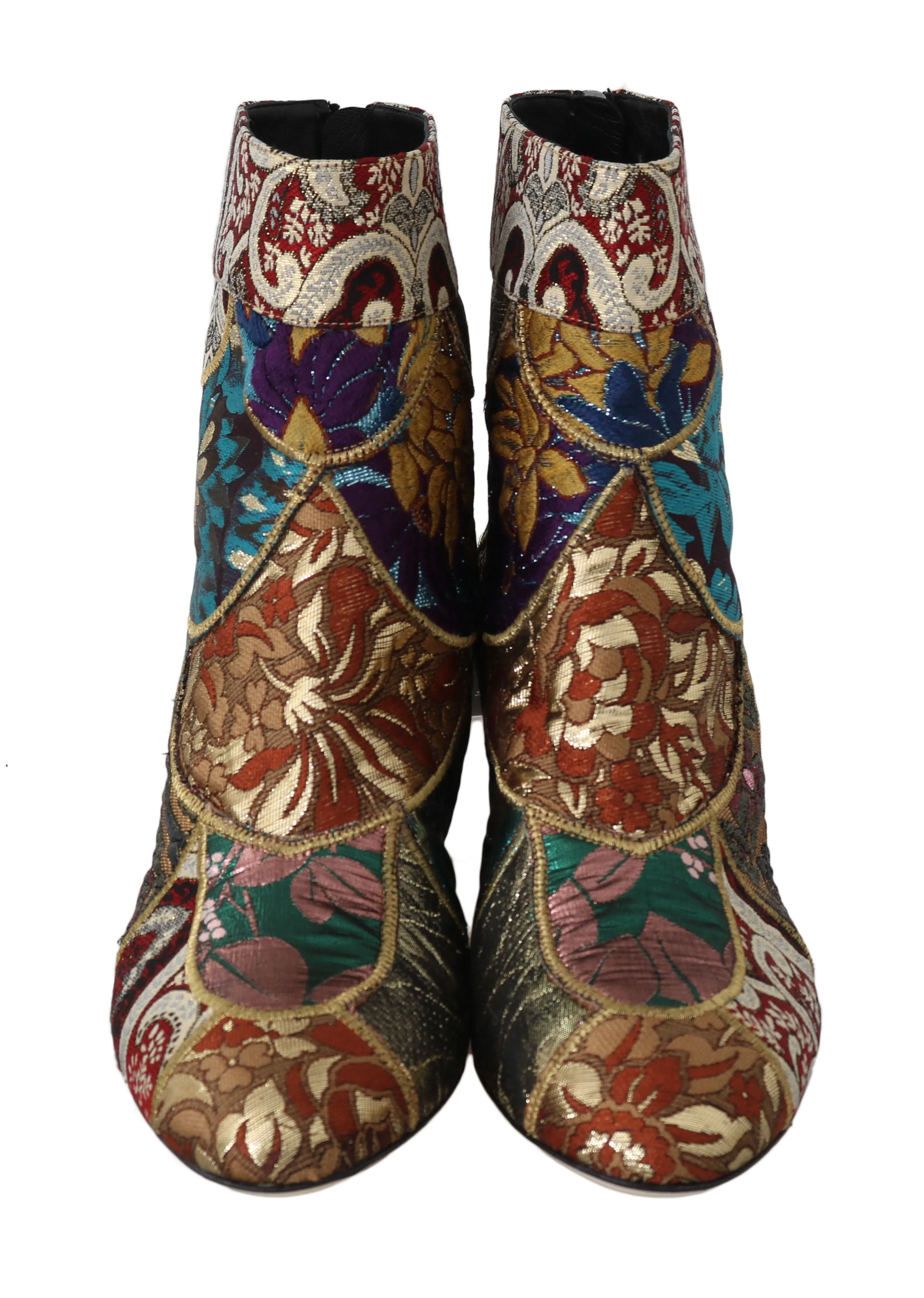 Gold Jacquard Patterned Ankle Boots