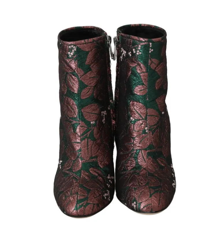 Green Jacquard Zipper Ankle Boots