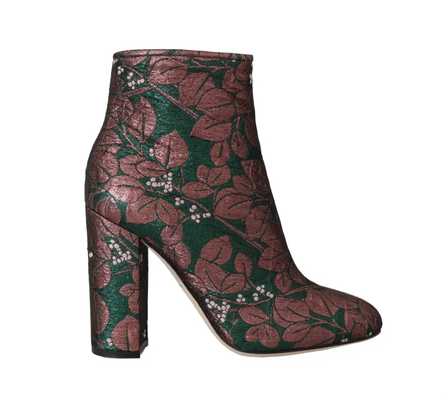 Green Jacquard Zipper Ankle Boots