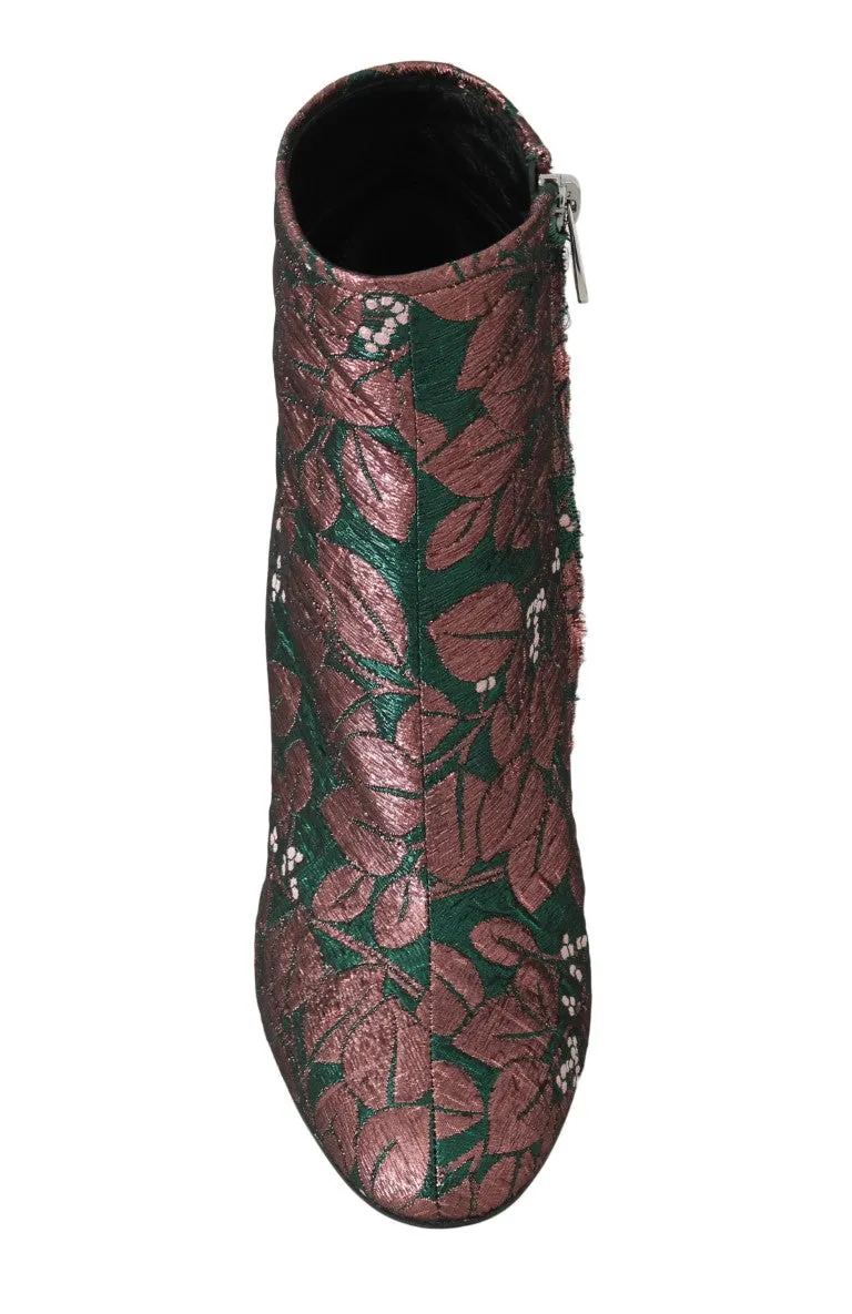 Green Jacquard Zipper Ankle Boots