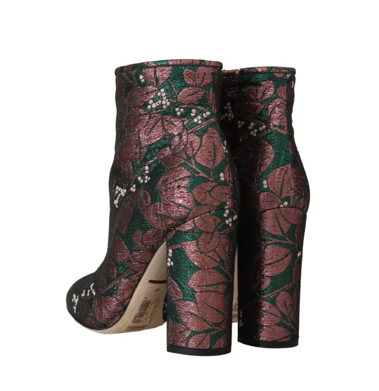 Green Jacquard Zipper Ankle Boots