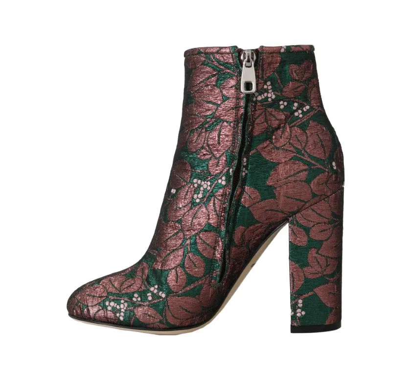 Green Jacquard Zipper Ankle Boots