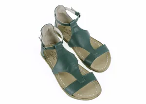 Green Women Buckle Slipper Wide Barefoot Smooth Leather Handmade