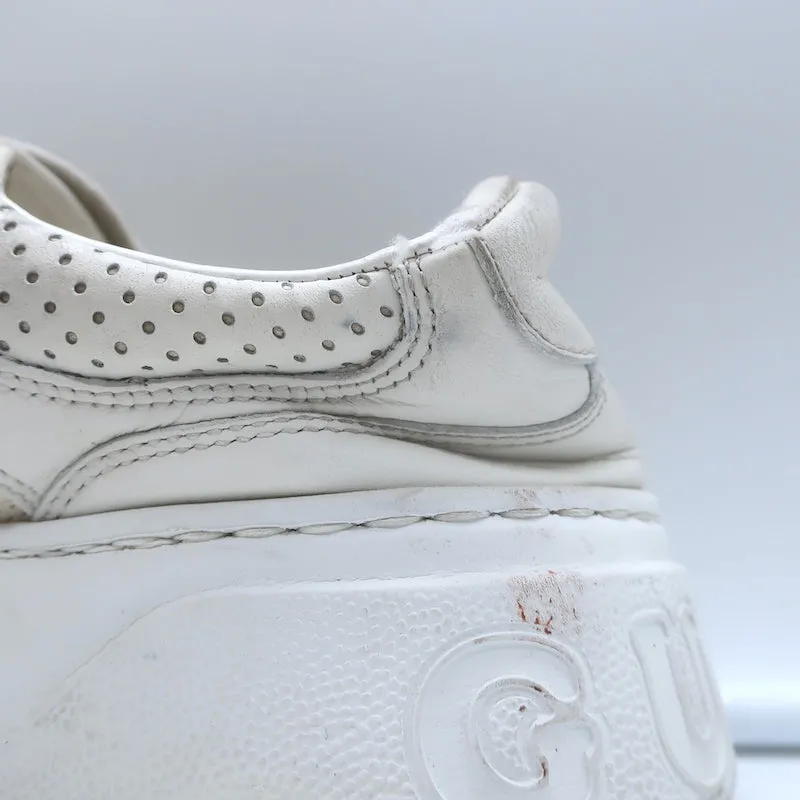 Gucci GG Embossed Low Top Sneakers White Leather Size 37.5