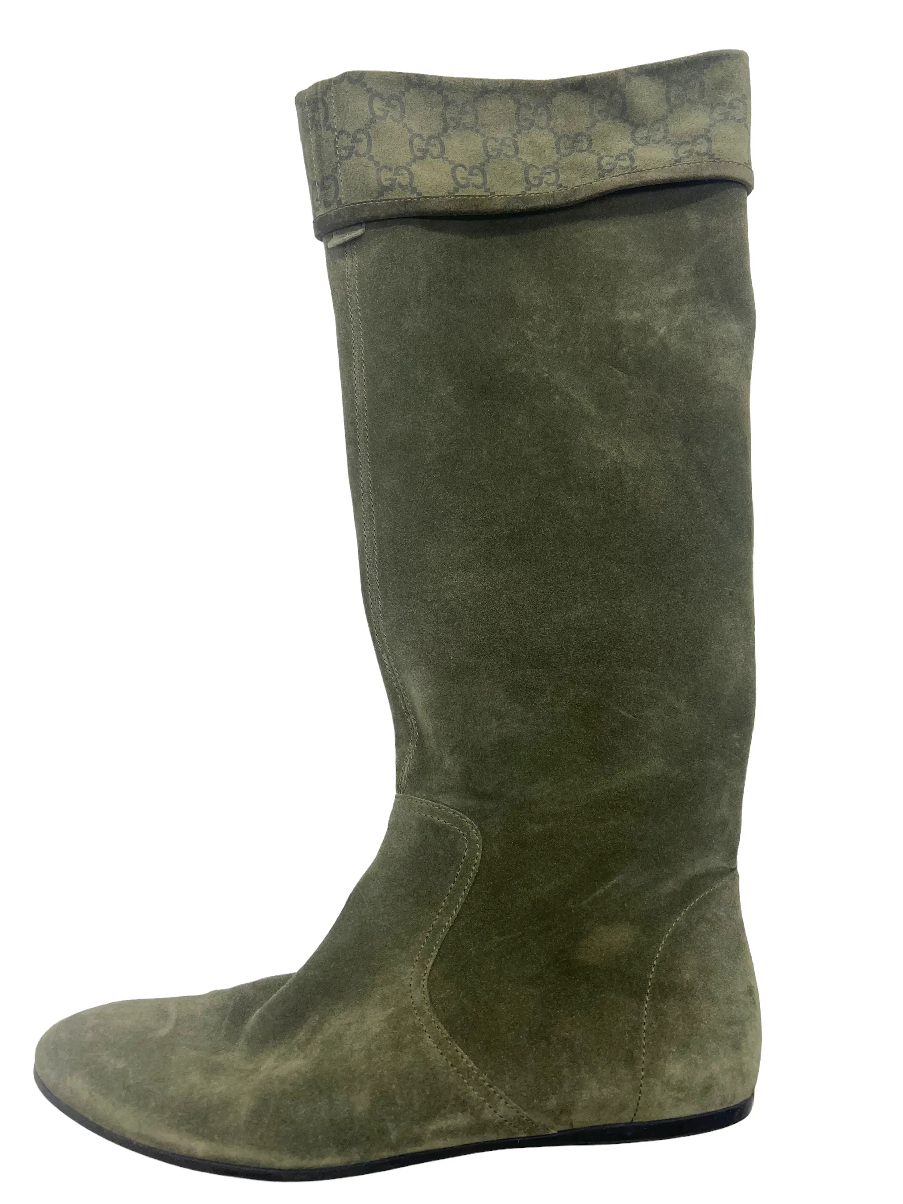 Gucci Green Suede Foldover GG Size 40.5 Boots