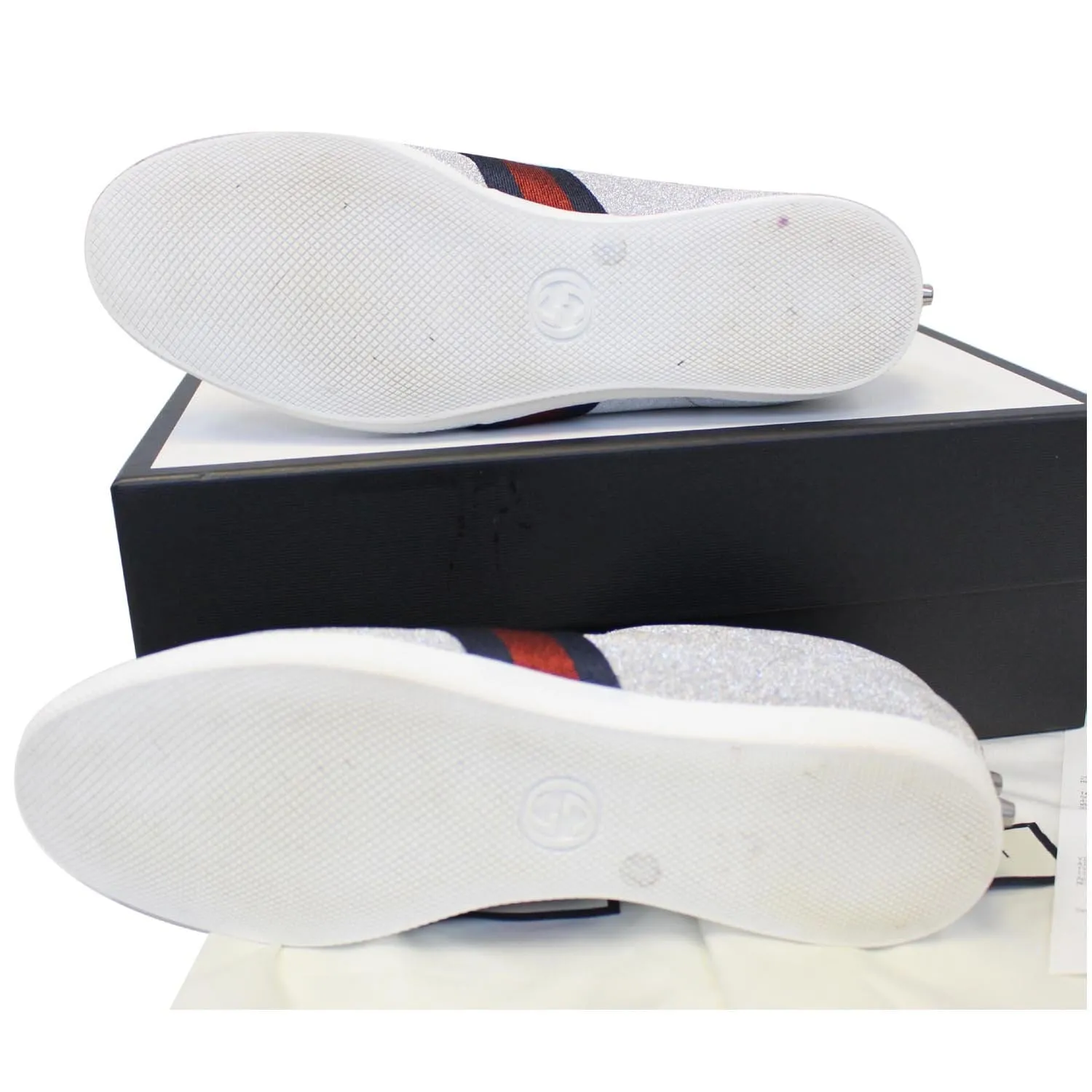 GUCCI Silver Glitter Web sneaker with Studs Size 11