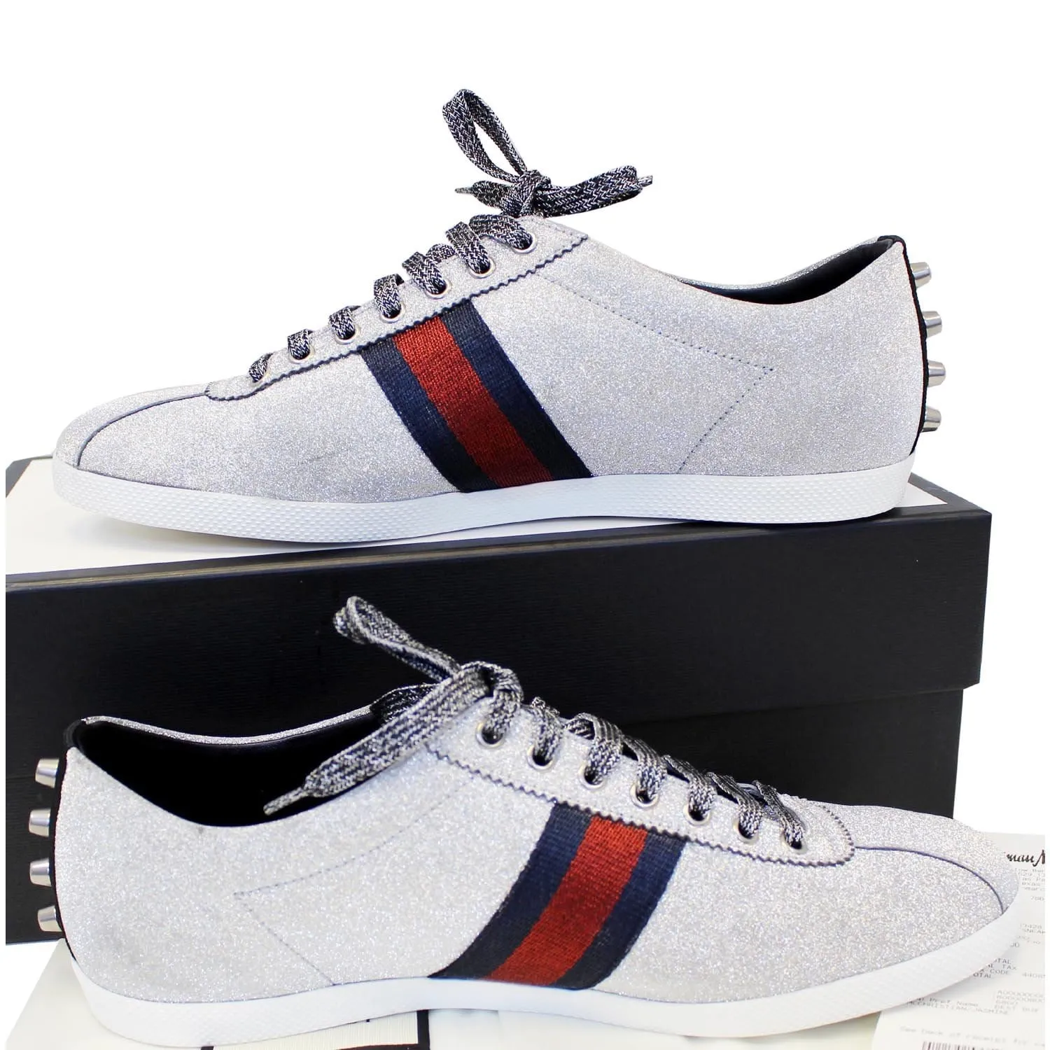 GUCCI Silver Glitter Web sneaker with Studs Size 11