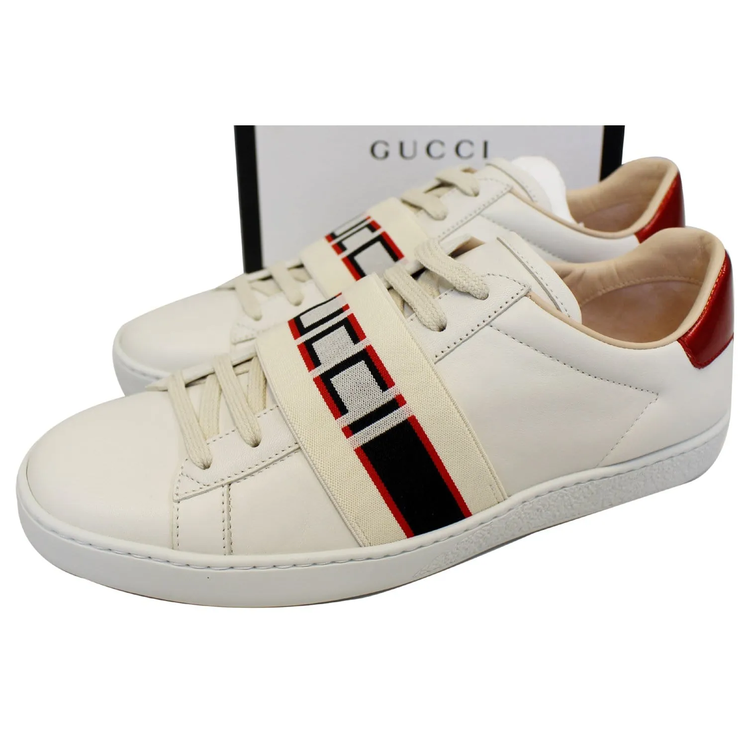 GUCCI Stripe Leather Sneaker White Size US 7