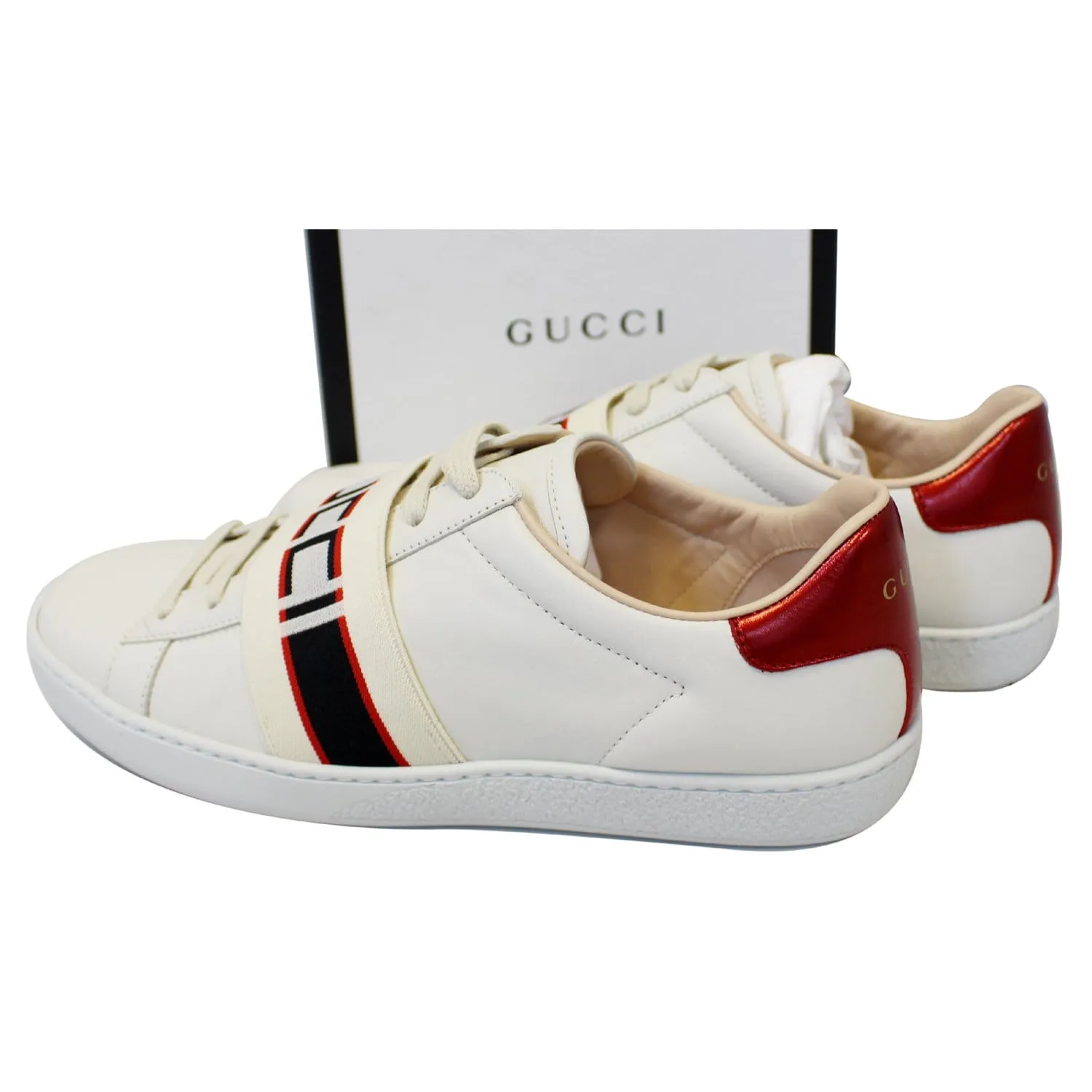 GUCCI Stripe Leather Sneaker White Size US 7