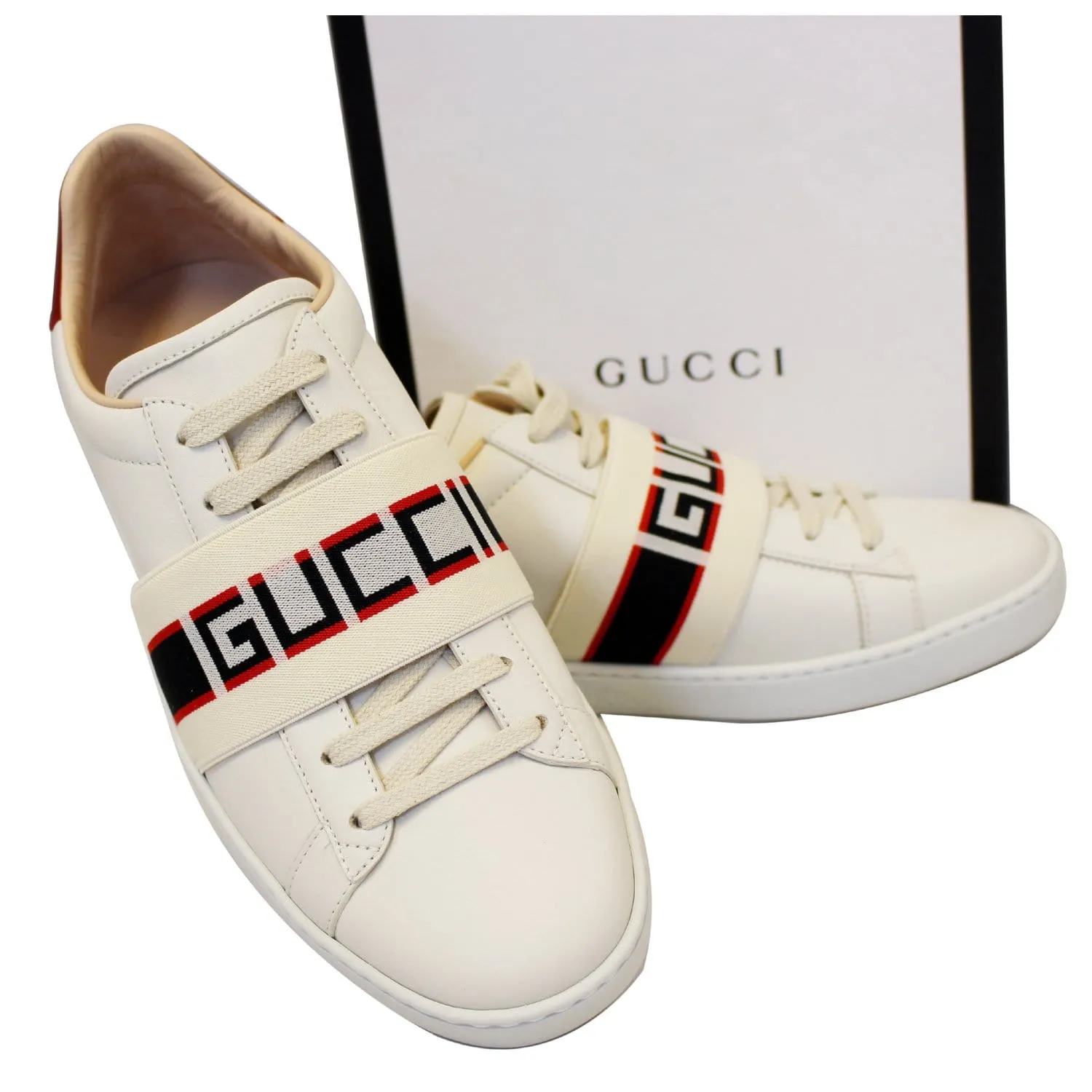 GUCCI Stripe Leather Sneaker White Size US 7