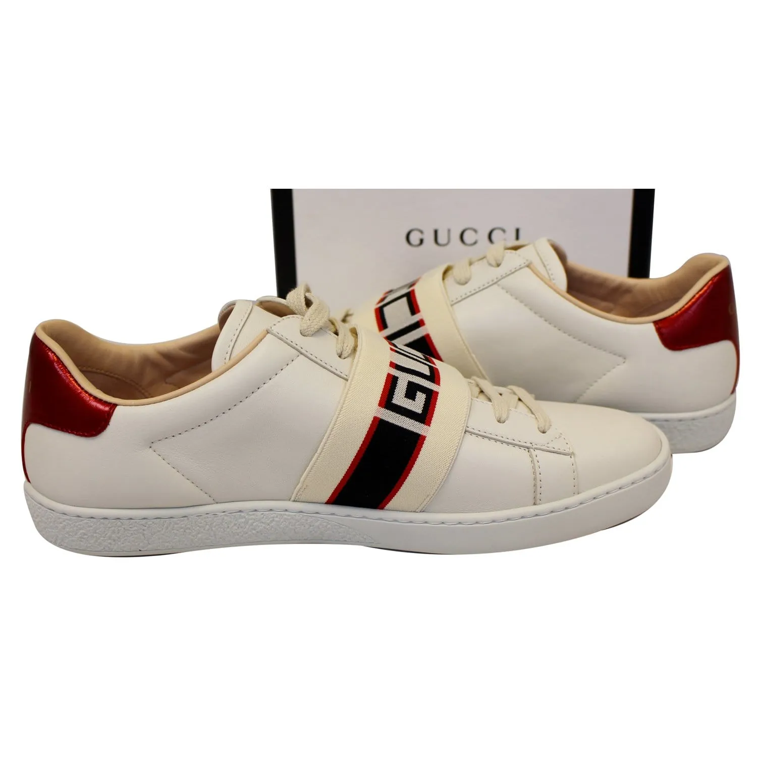 GUCCI Stripe Leather Sneaker White Size US 7