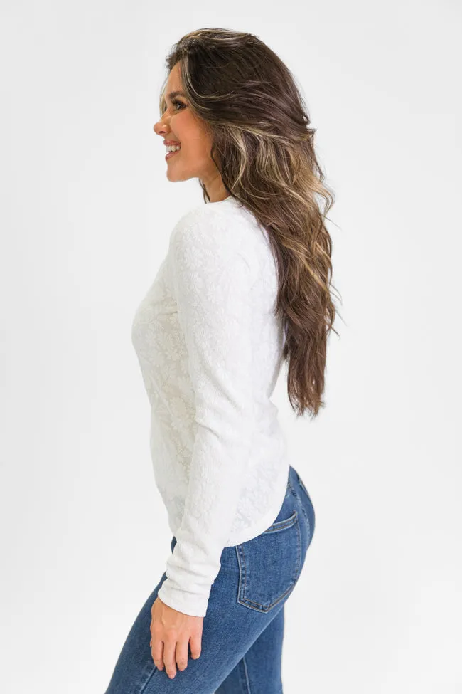 High Ambitions Ivory Floral Textured Knit Fitted Top  FINAL SALE