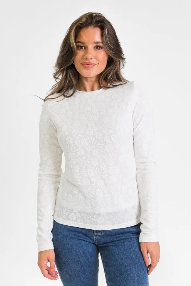 High Ambitions Ivory Floral Textured Knit Fitted Top  FINAL SALE