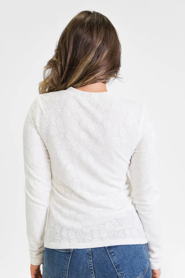 High Ambitions Ivory Floral Textured Knit Fitted Top  FINAL SALE