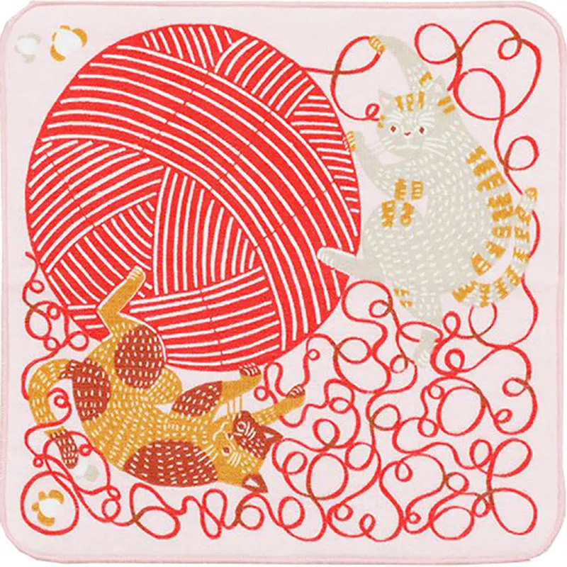 Kata Kata  soft towel 100% cotton - Neko to Keito (Cat)  Pink ネコと毛糸 ピンク  25 x 25 cm